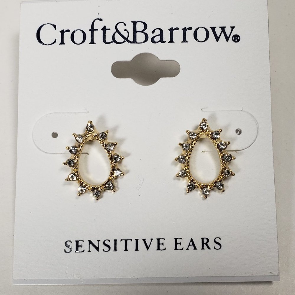 CROFT & BARROW, Polished Gold-tone  hoop Clear Crystals  Stud Earrings - Picture 3 of 7